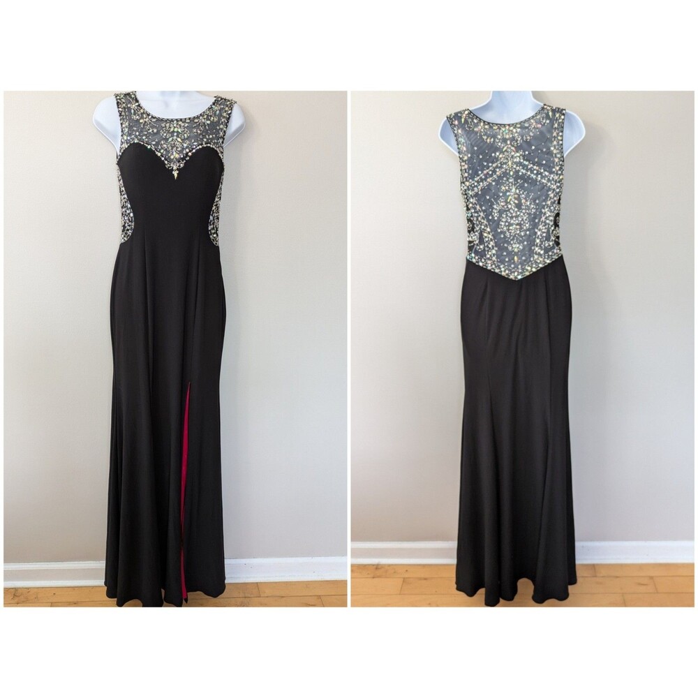 Betsy & Adam Beaded Gown Sz 4 Illusion Prom Dress Y2K Glam Mermaid Front Slit